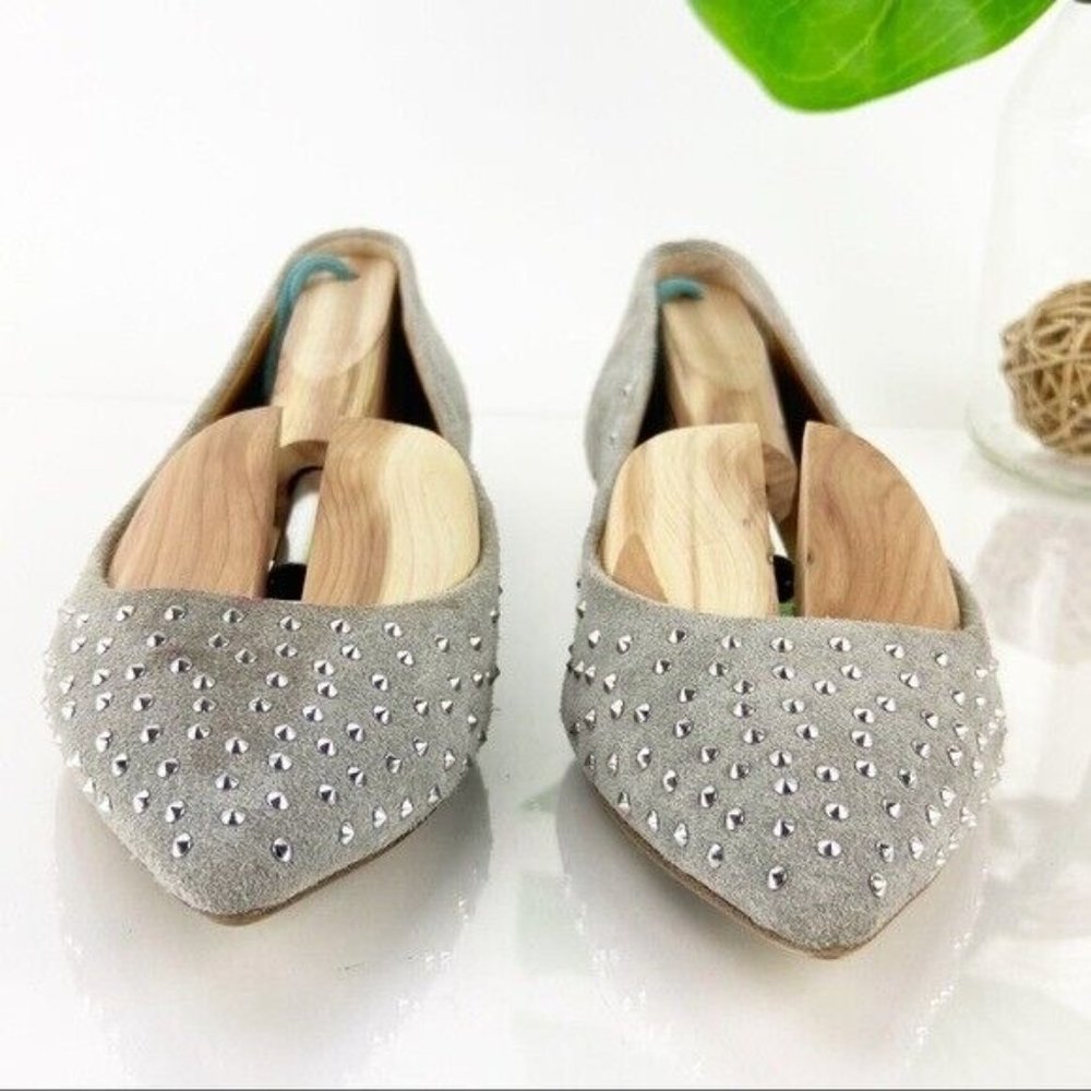 J Crew Women's Ballet Flat Size 8.5 Pointed Suede Light Gray Silver Beads Comfy - Picture 3 of 12